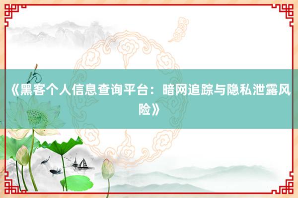 《黑客个人信息查询平台：暗网追踪与隐私泄露风险》